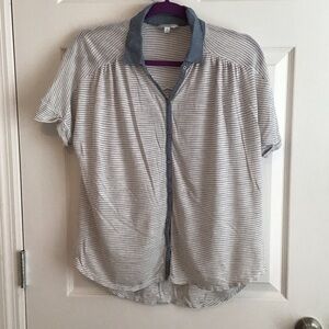 Lucky Brand Gray and Blue Striped Short Sleeve Top